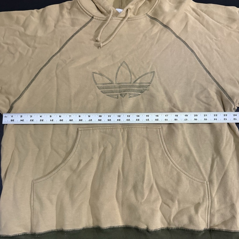 Vintage 90s Adidas Beige Pullover Hoodie Trefoil Embroidered USA Made Mens Sz L - Picture 6 of 8